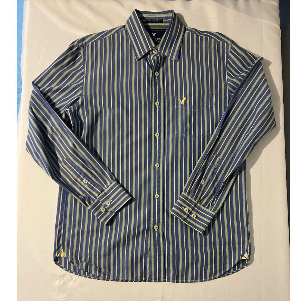 AMERICAN EAGLE OUTFITTERS Men's Button Front Vintage Fit Blue Yellow Shirt M - Picture 3 of 9